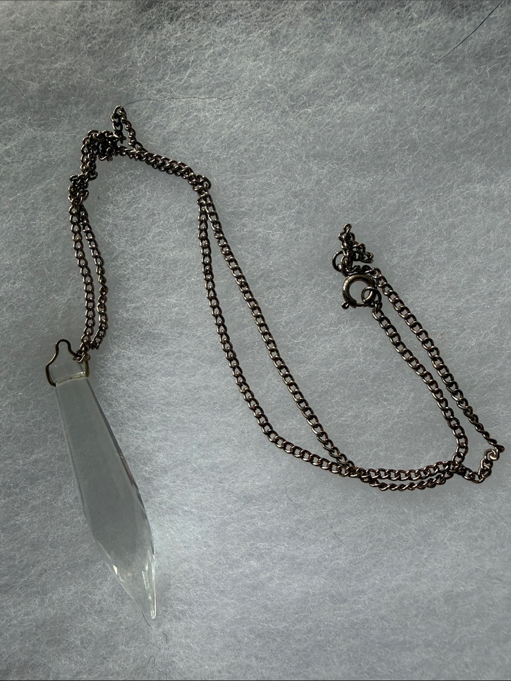 Clear Crystal Point Necklace with Gunmetal 18” Chain